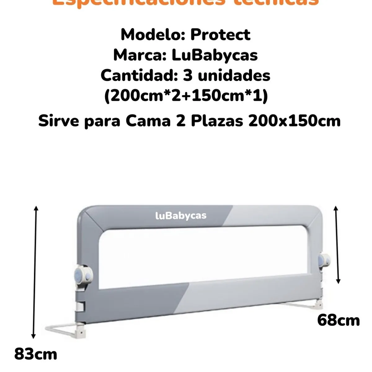 LUBABYCAS - Pack 3 Barandas De Cama Plegable Cama 2 Plazas LuBabycas