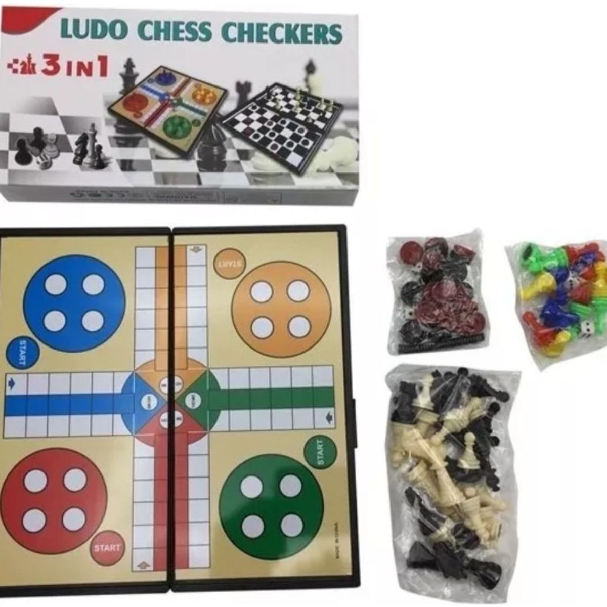 GENERICO - Juego De Mesa Magnetico 3 En 1 Ludo Damas Ajedrez 24cms