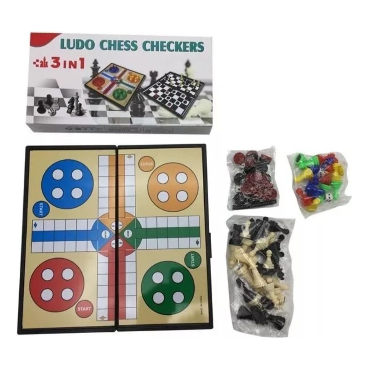 GENERICO - Juego De Mesa Magnetico 3 En 1 Ludo Damas Ajedrez 24cms