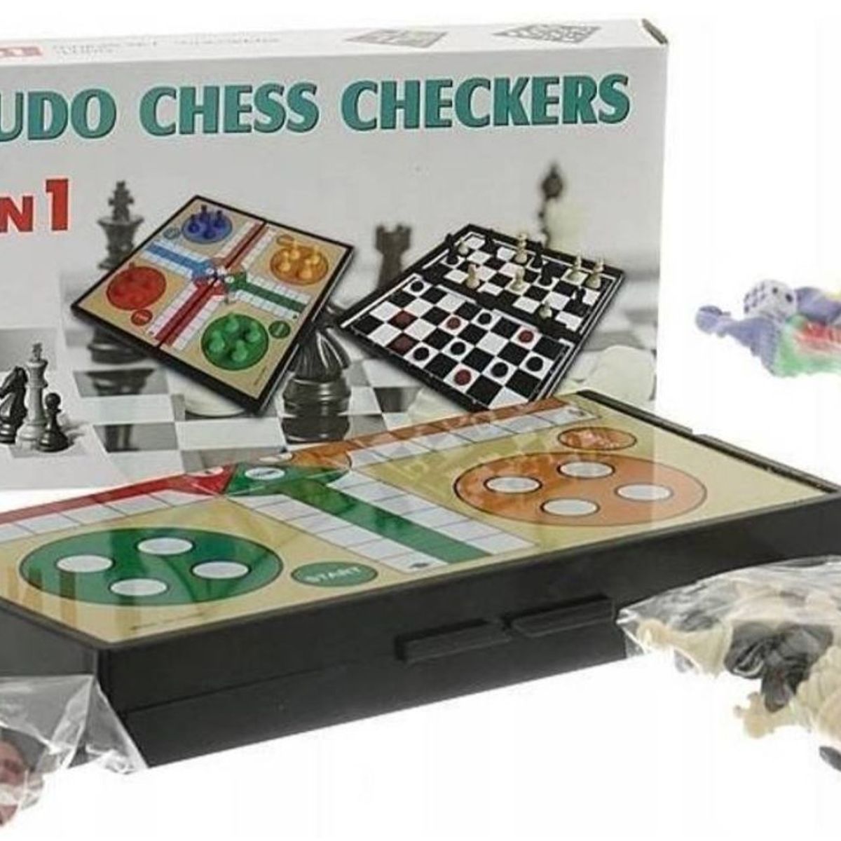 GENERICO - Juego De Mesa Magnetico 3 En 1 Ludo Damas Ajedrez 24cms