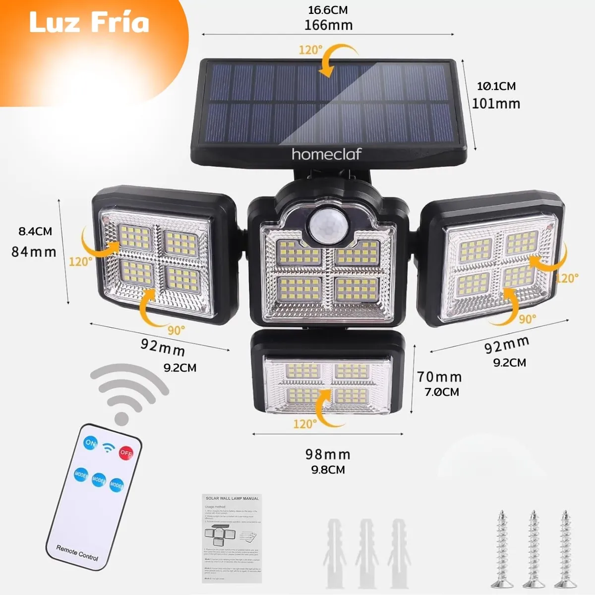 HOMECLAF - Foco led Solar exterior 4 direcciones sensor control luz fría…
