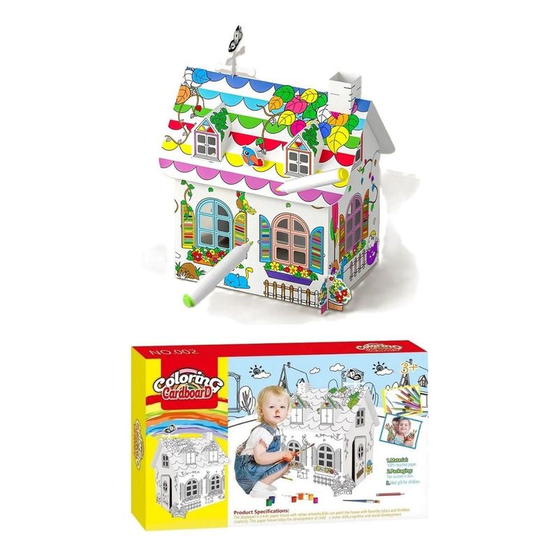 GENERICO - Casa de Cartón para Pintar y Crear: Diversión Artística Infantil