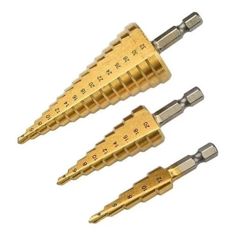 GENERICO - Set 3 Brocas Cónicas Para Metal 4-12/20/32mm Hss Acero