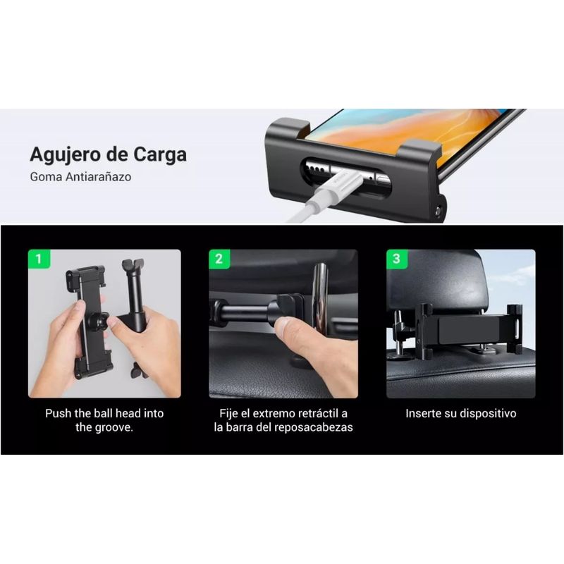 DM - Soporte De Auto Asiento Trasero Para Tablet Telefono Rotable
