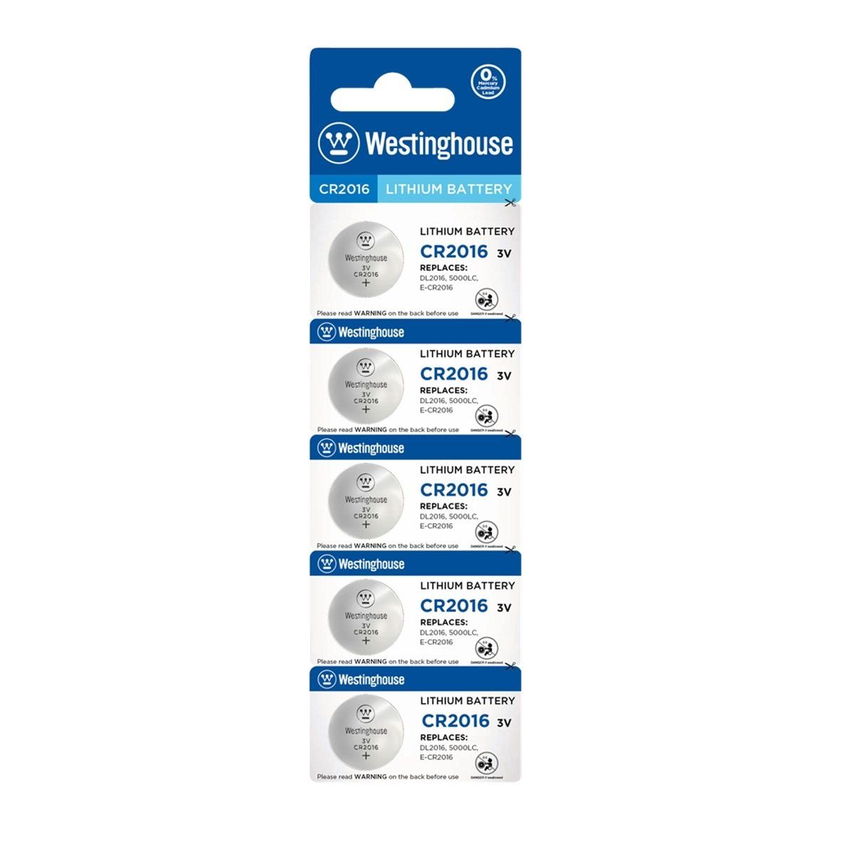 WESTINGHOUSE - Pack 5 Pilas Cr2016 Tipo Botón Westinghouse