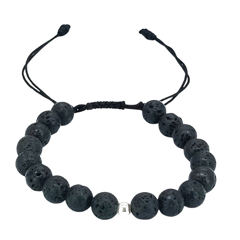 GENERICO - Pulsera Magma Negra y Plata Piedra Volcánica para Protección y Energía