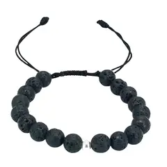 GENERICO - Pulsera Magma Negra y Plata Piedra Volcánica para Protección y Energía