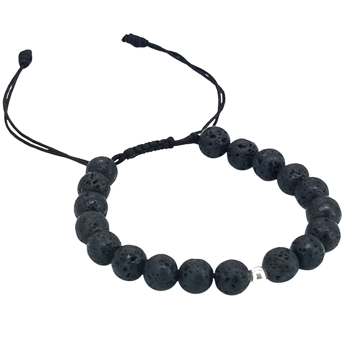 GENERICO - Pulsera Magma Negra y Plata Piedra Volcánica para Protección y Energía