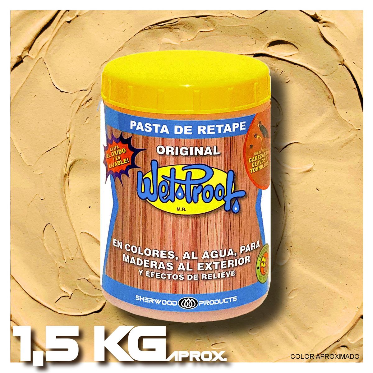 WETPROOF - PASTA DE RETAPE WET PROOF® OCRE PARA MADERA EXTERIOR 1,5 KG