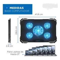 GENERICO - Base para Laptop, Cooler 5 Ventiladores Enfriador Notebook Luz 2 Usb