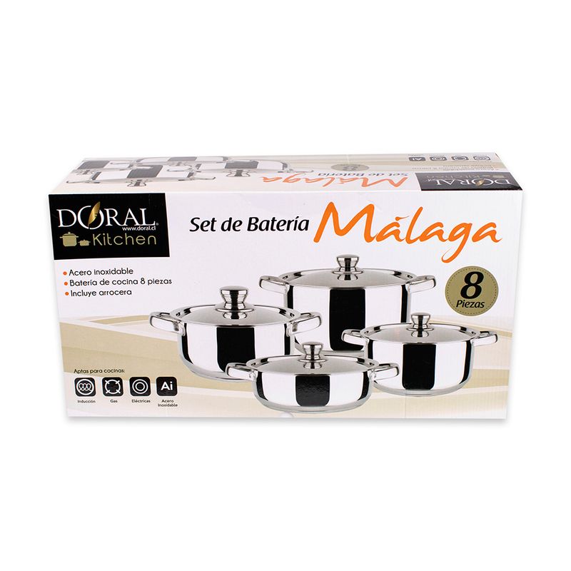 DORAL - Bateria De Cocina Doral 8 Piezas Malaga Acero Inoxidable