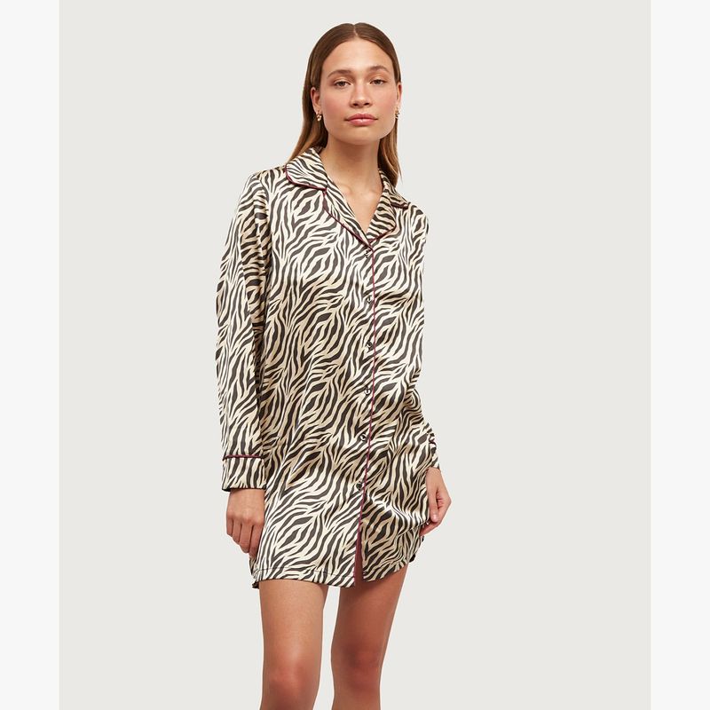 LOUNGE - Camisa De Dormir Satinado Cebra Dreamy