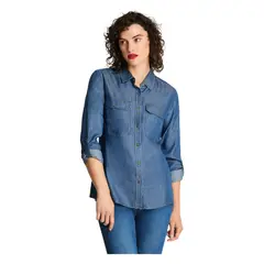 CURVI - Blusa Manga Larga Lyocell Denim Azul