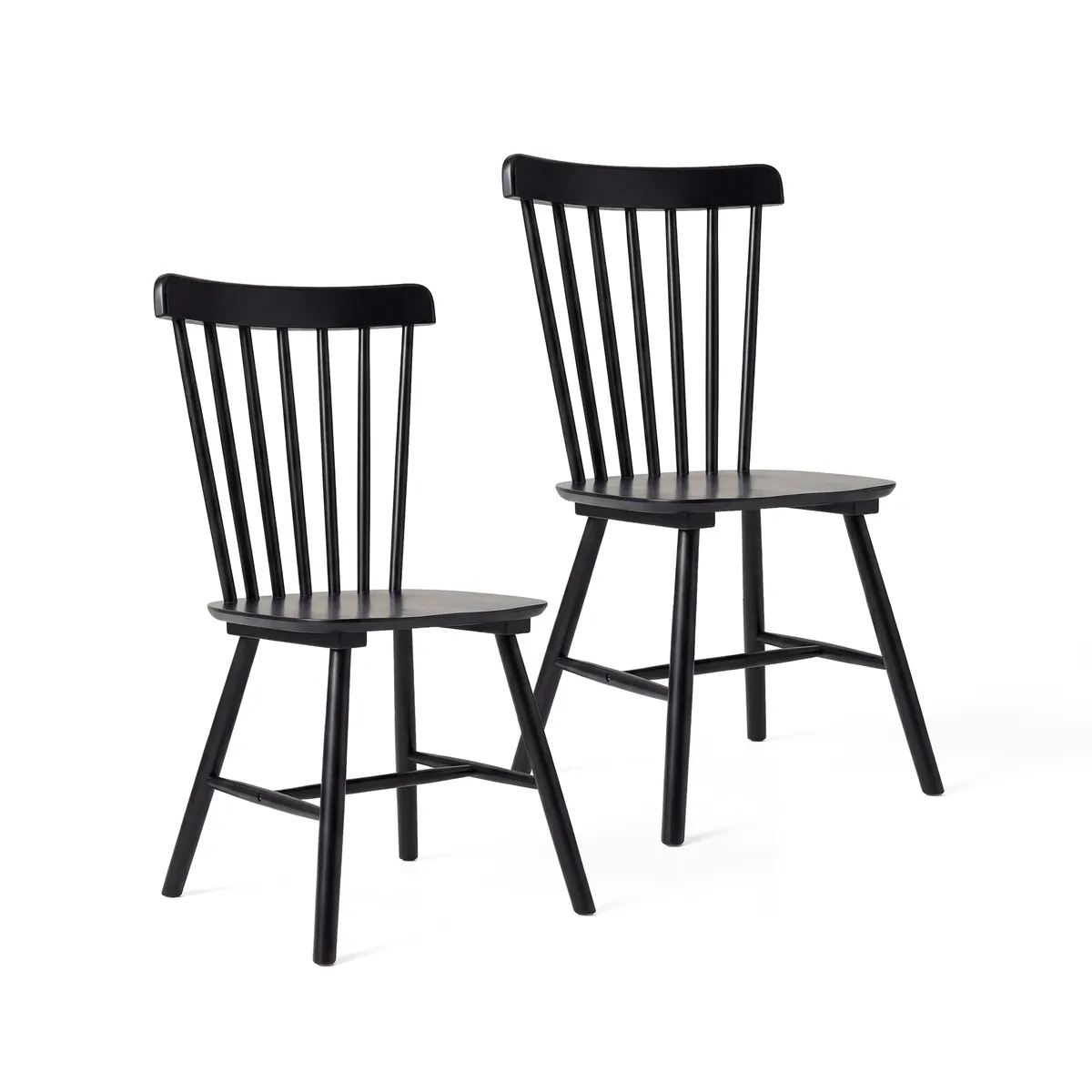 VENHOOUSE - Pack 2 Sillas Comedor Madera Maciza Windsor Estilo Nórdico Negra