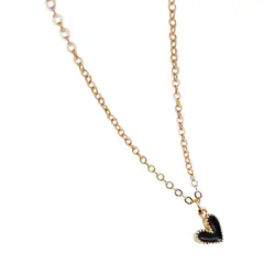 GENERICO - Cadena Bañada oro de 18k y dije mini de corazón Negro