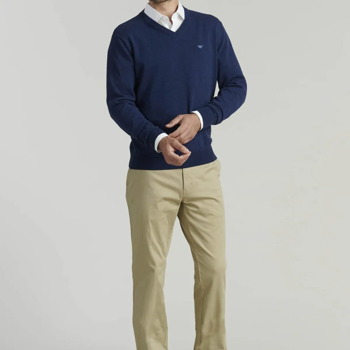 FEROUCH - Sweater V Neck Melange F Smart Casual Azul Ferouch