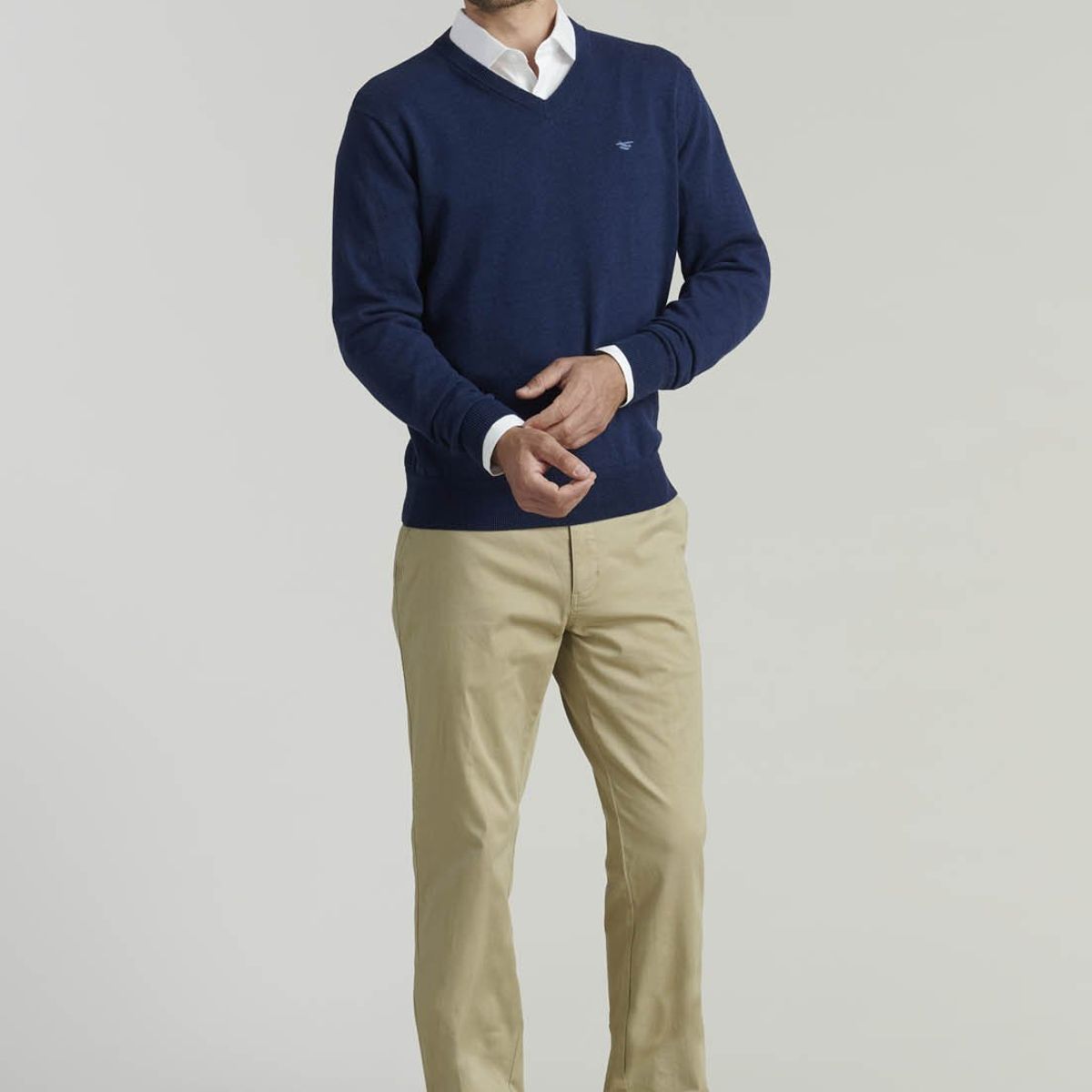 FEROUCH - Sweater V Neck Melange F Smart Casual Azul Ferouch