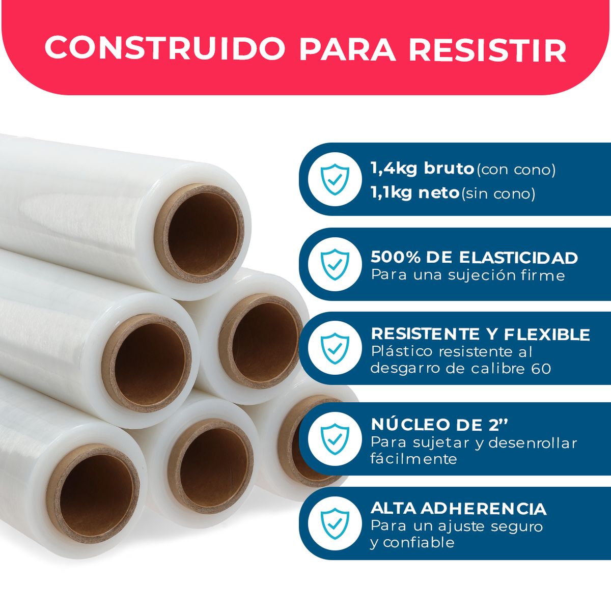 GENERICO - Film Stretch Transparente 1,4kg 275m Pack Mayorista - 3 Uds