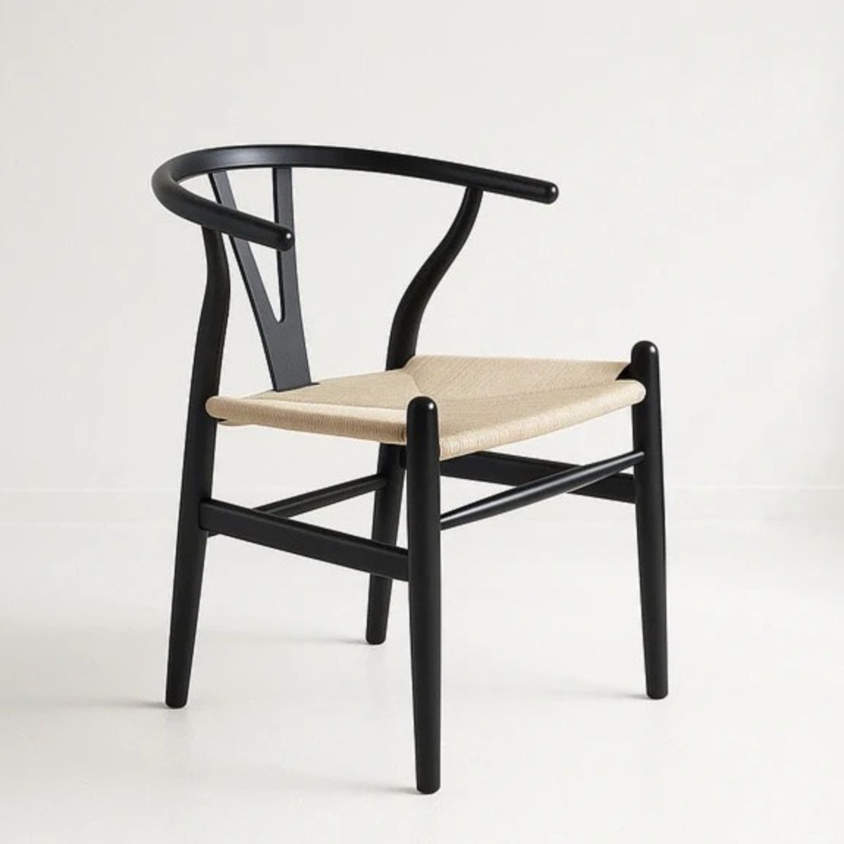 CORI CORI - Silla Wishbone Madera Negra e Hilo de cuerda Beige