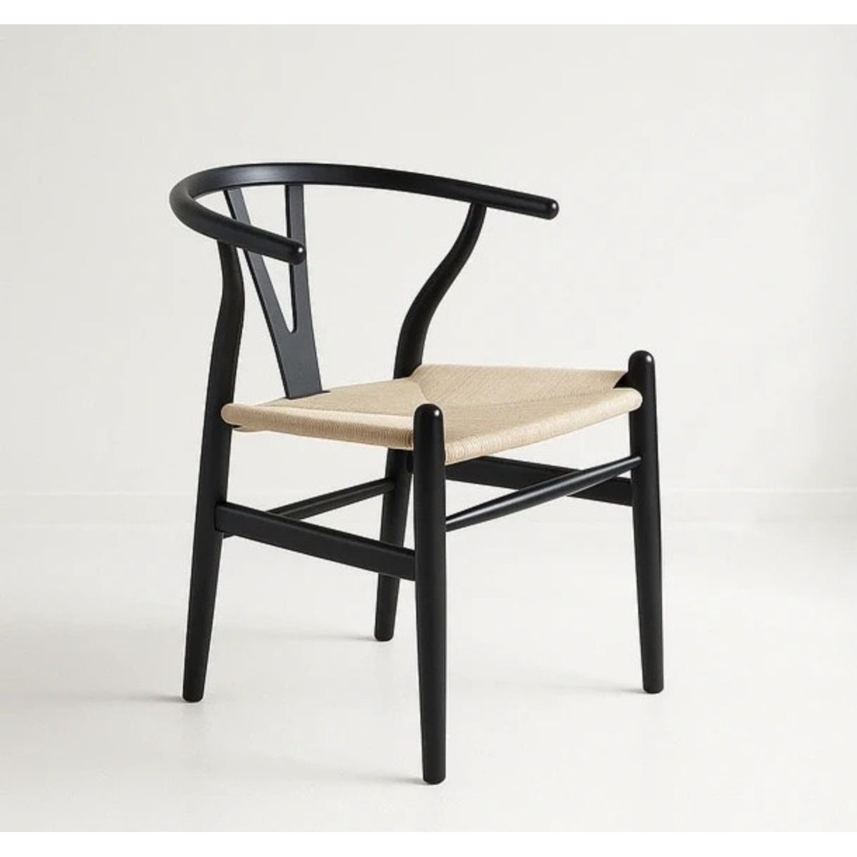 CORI CORI - Silla Wishbone Madera Negra e Hilo de cuerda Beige