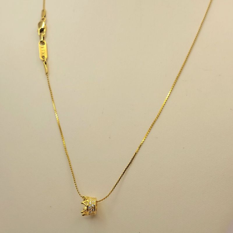 GENERICO - Cadena Tejido Escalera con Corona de Brillantes de Oro Laminado 18k
