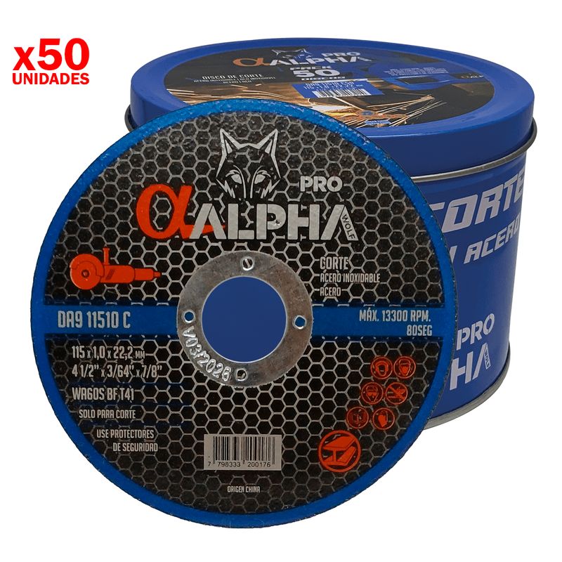 ALPHA PRO - Pack 50 Discos de Corte 4-1/2″ 1.00mm Extra Fino Acero Inox Alpha Pro