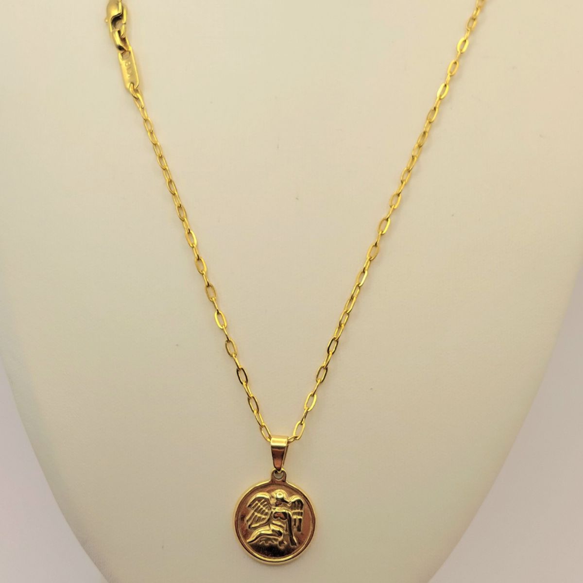 GENERICO - Cadena Tejido Clip con Medalla Angel del Amor Chamuel Oro Laminado