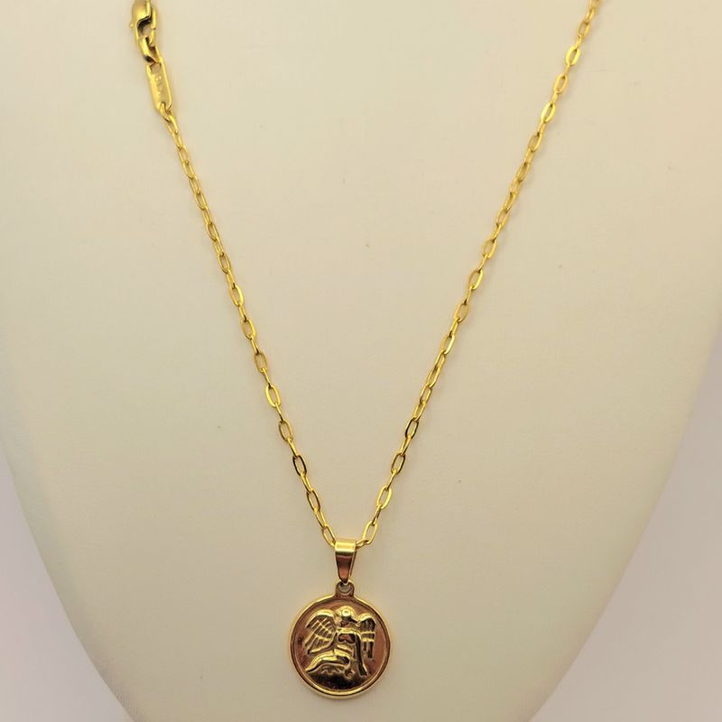 GENERICO - Cadena Tejido Clip con Medalla Angel del Amor Chamuel Oro Laminado