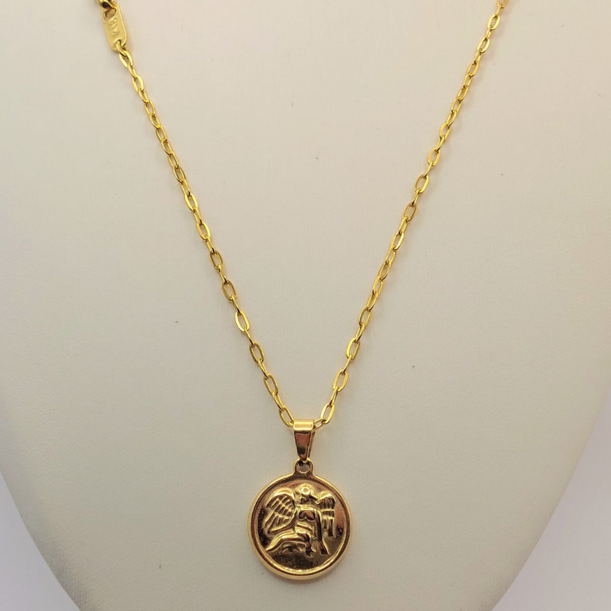 GENERICO - Cadena Tejido Clip con Medalla Angel del Amor Chamuel Oro Laminado