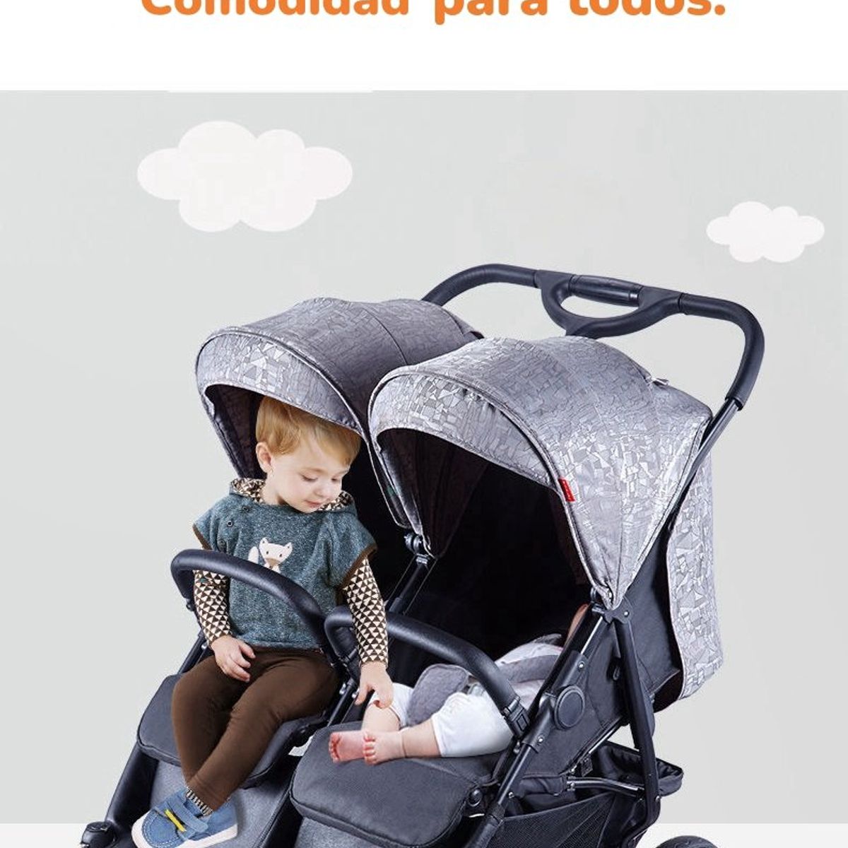 LUBABYCAS - Coche Doble De Paseo Marco Aluminio Liviano Gris LuBabycas