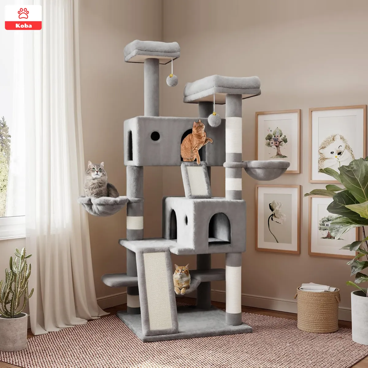 KOBA - Rascadores Casa Para Gatos Torre Multifuncional 164cm Enorme