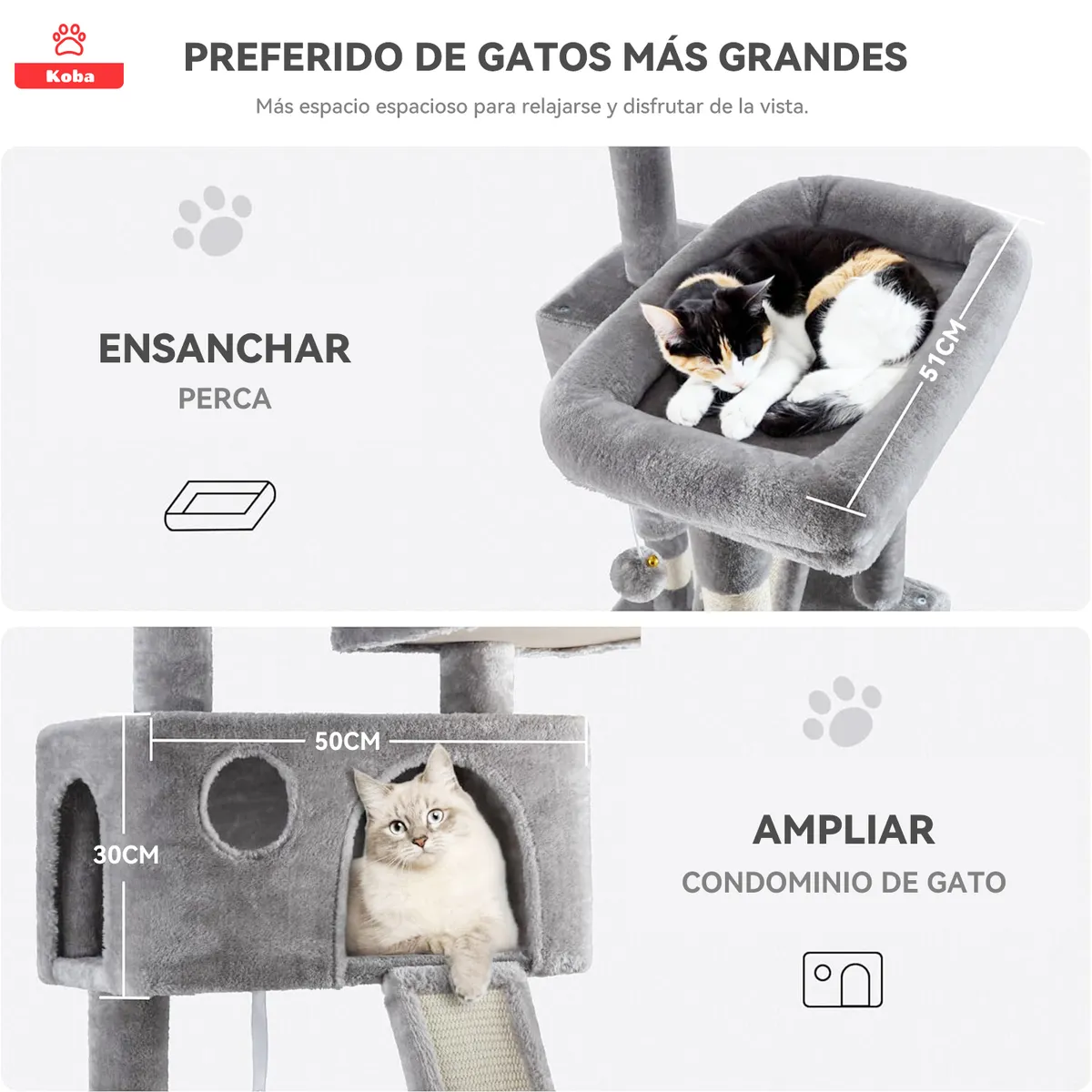 KOBA - Rascadores Casa Para Gatos Torre Multifuncional 164cm Enorme