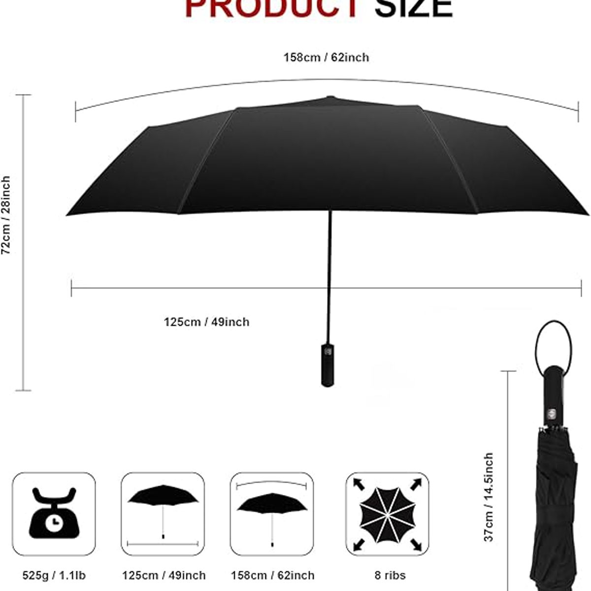 KUANGYE - Paraguas De Doble Capa Toldo Paraguas Automático 8 varillas