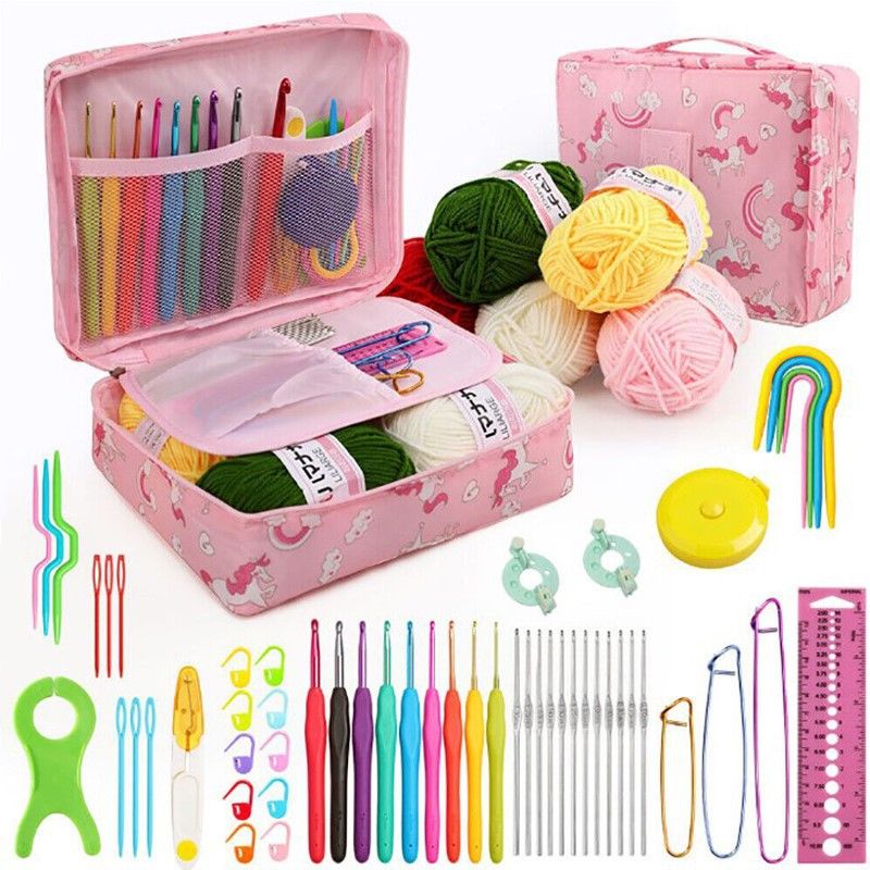 KUANGYE - Set Crochet Ganchillos Lanas Accesorios Para Tejer 58 Uds