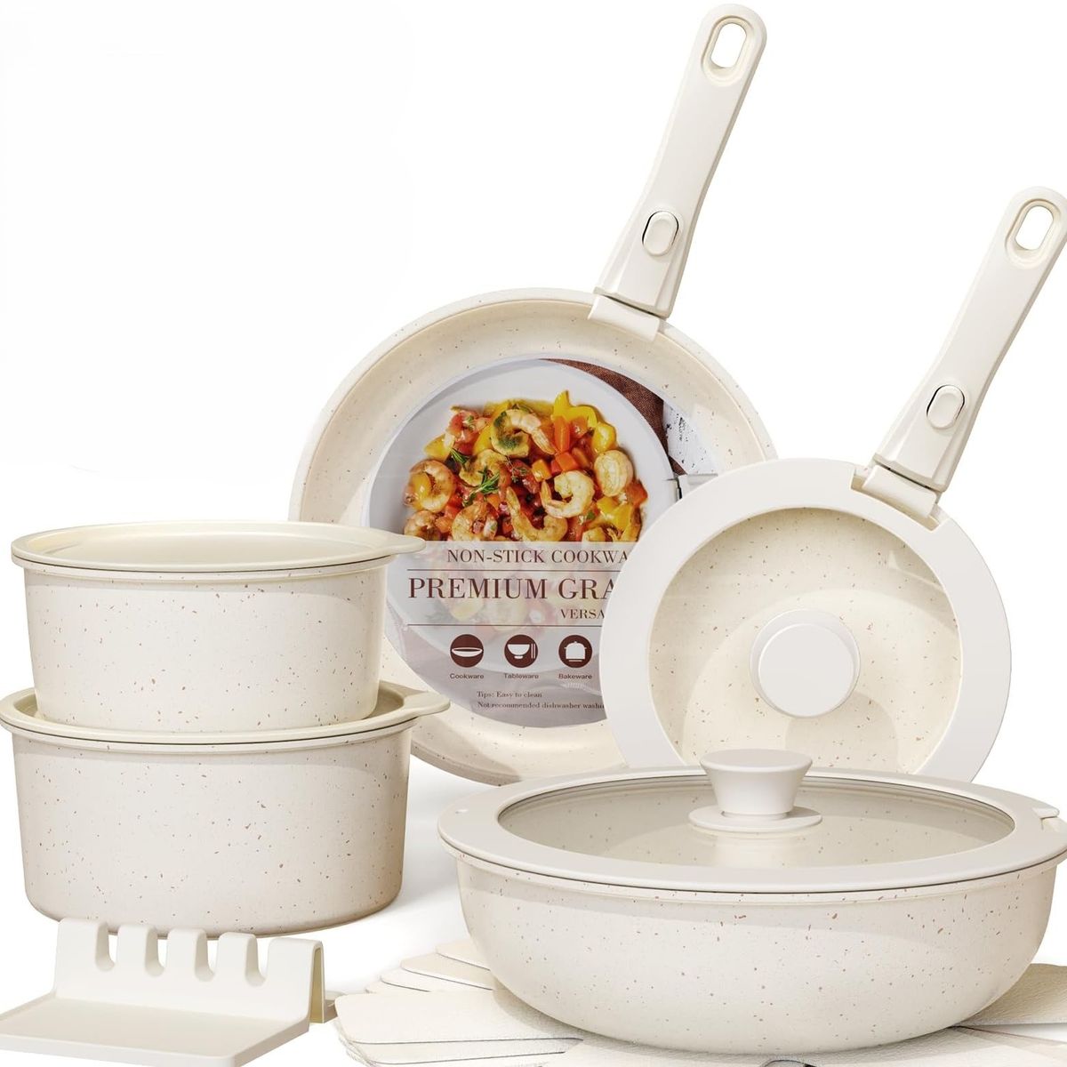 TATEE - Batería De Cocina 17 Piezas Doble Fondo Acero Inoxidable antiadherente