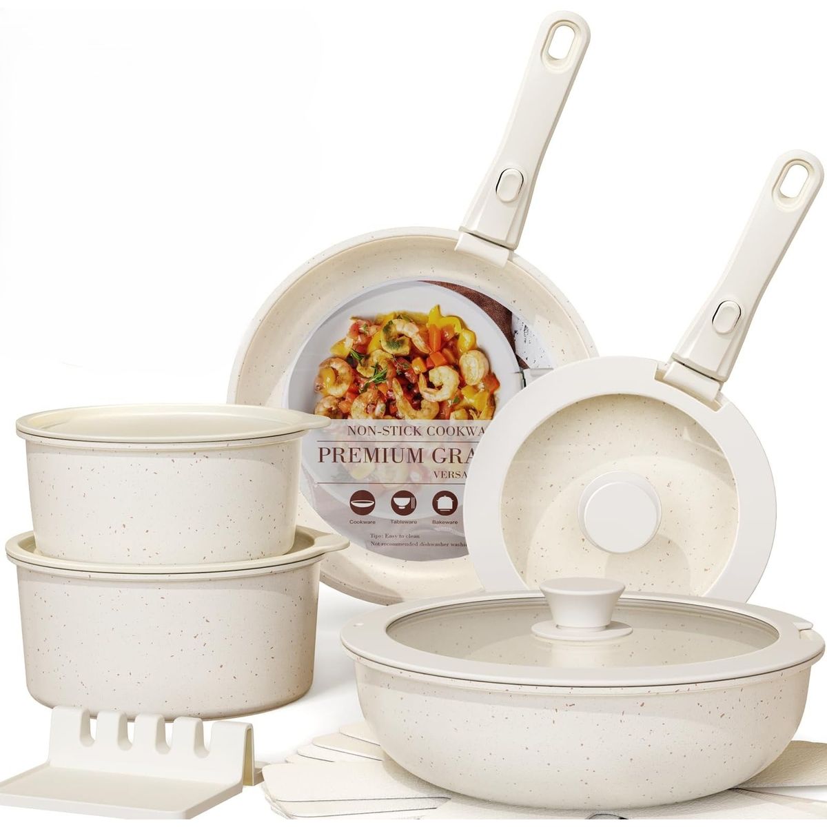 TATEE - Batería De Cocina 17 Piezas Doble Fondo Acero Inoxidable antiadherente