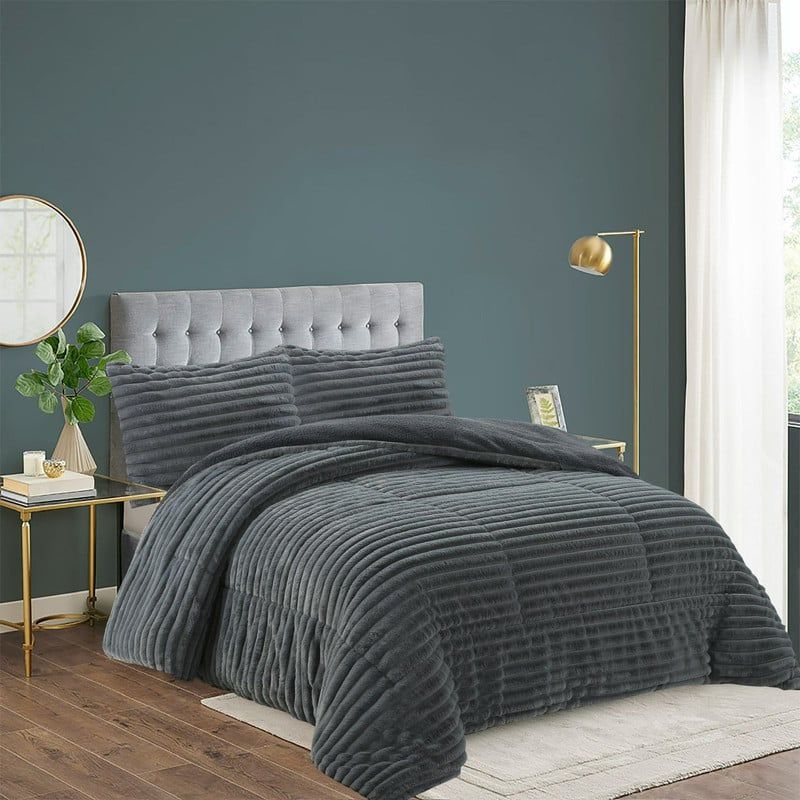 ANGELES DEL HOGAR - Cubrecama de Invierno Plush Acanalado con Chiporro 2 P GRIS