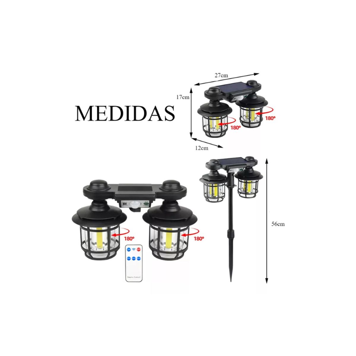 RAF - Lampara Solar Exterior Farol Doble Estaca Led Ideal Jardin