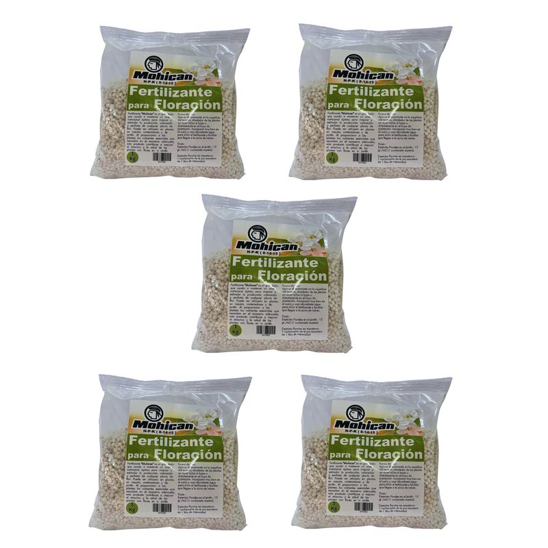 MOHICAN - PROMO 5X FERTILIZANTE FLORACIÓN DE PLANTA BOLSA 1 KG MOHICAN