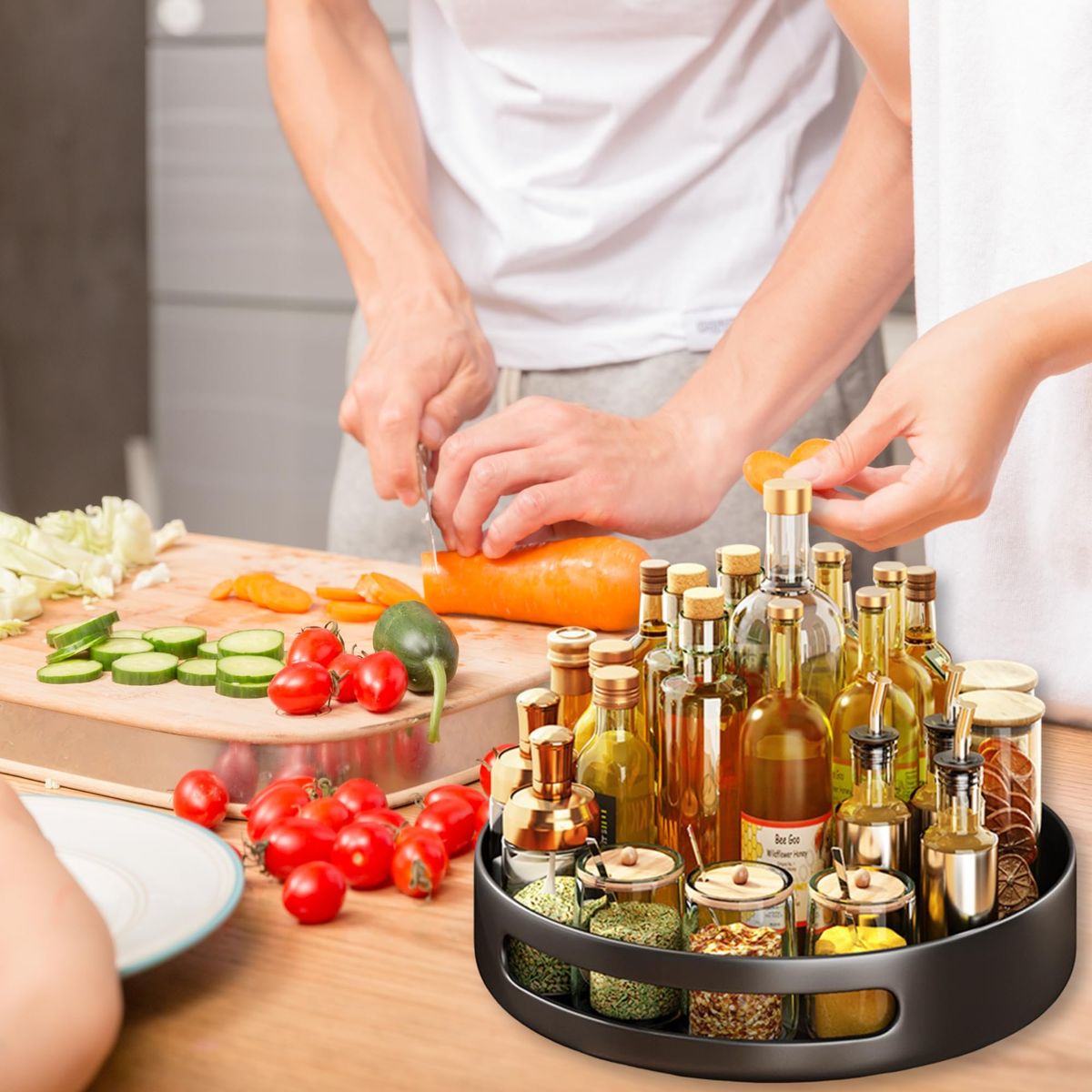 GENERICO - Negro Especiero Giratorio Organizador Para Cosmético Baño