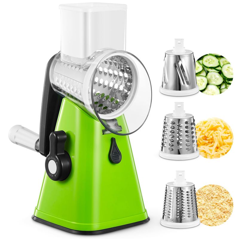GENERICO - Verde Rallador Manual De Rotativo Para Cocina Con 3 Cuchillas