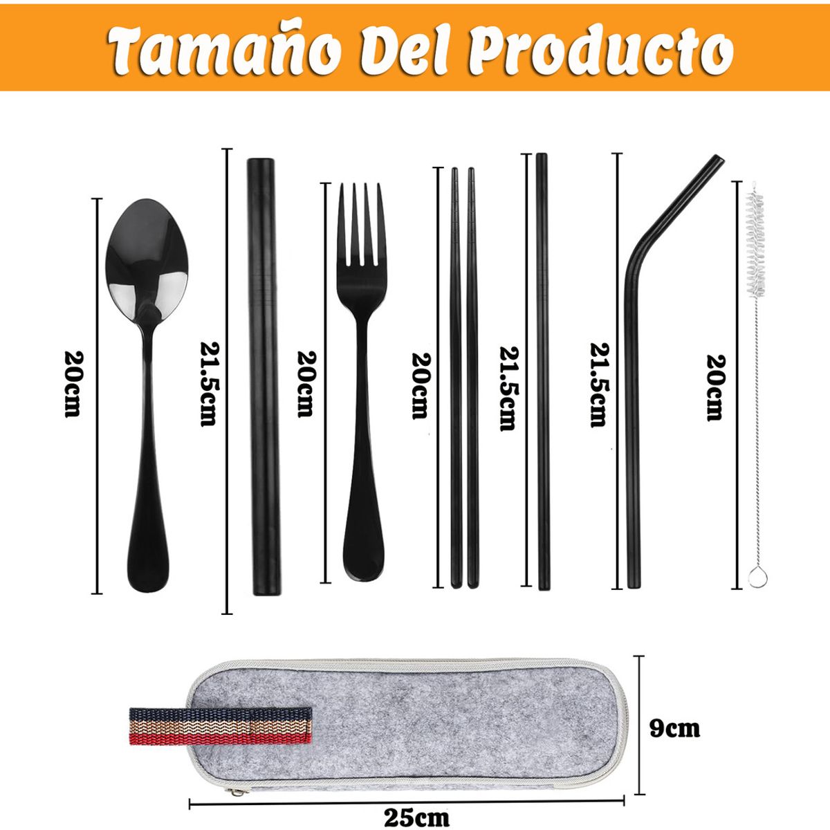 GENERICO - 8Pcs Utensilios Portátiles Con Estuche Para Picnic Camping