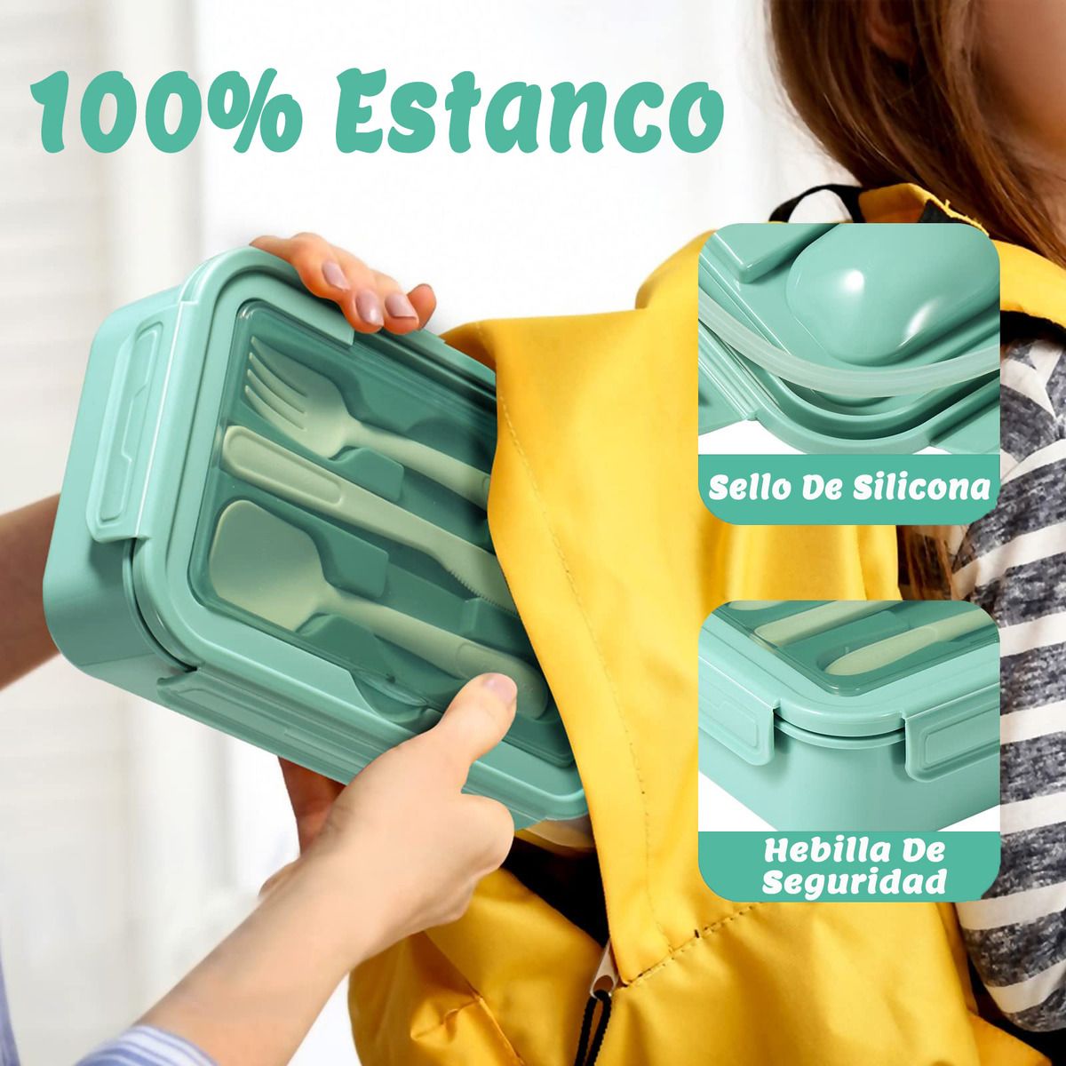 GENERICO - Verde Lonchera Portátil Con Cubiertos Para Oficina O Escuela