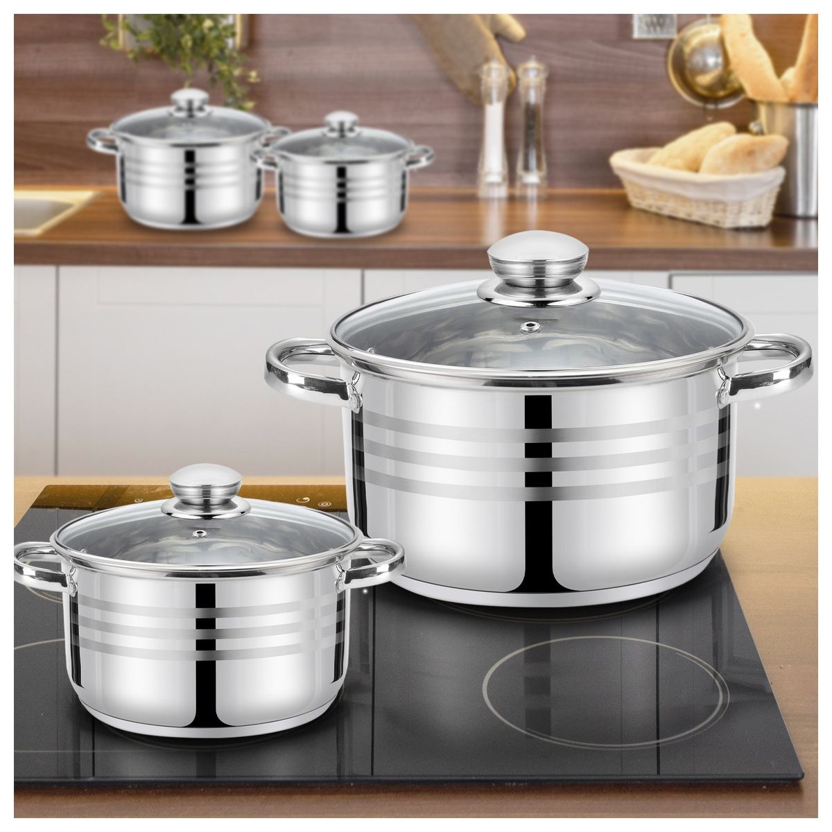 HAUSROLAND - Batería 8 piezas acero inoxidable Stuttgart