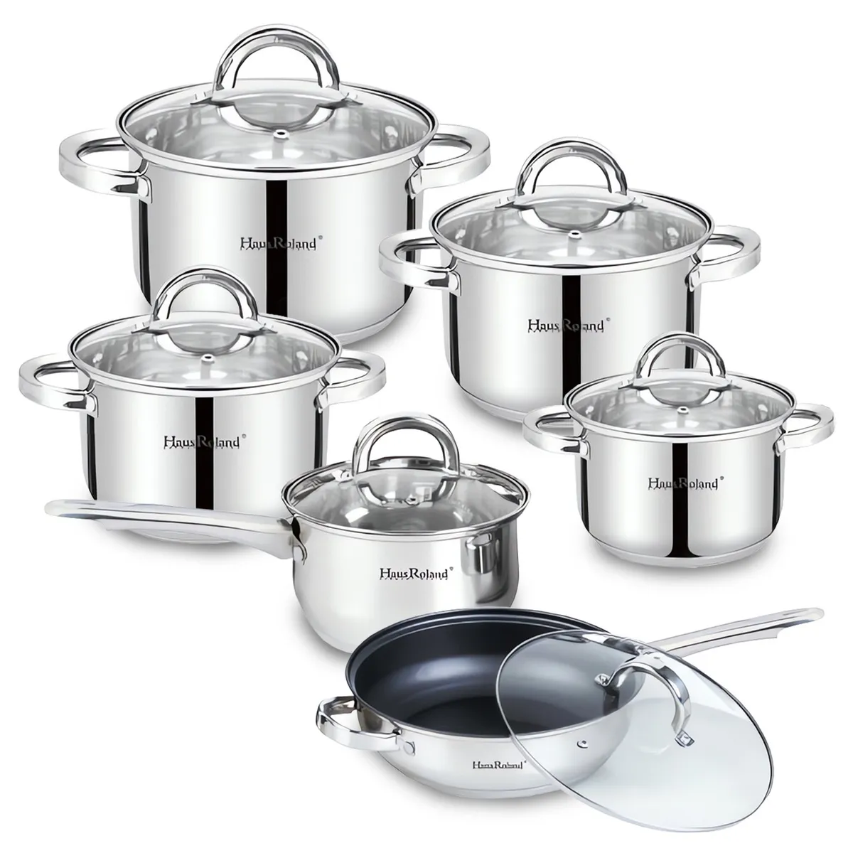 HAUSROLAND - Batería 12 piezas acero inoxidable Hamburgo