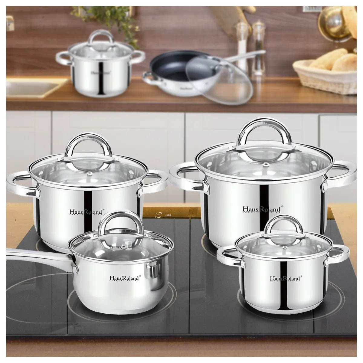 HAUSROLAND - Batería 12 piezas acero inoxidable Hamburgo