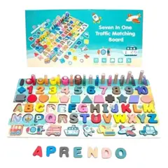 INVENCIBLE - TABLERO EDUCATIVO MONTESSORI LETRAS NÚMEROS FIGURAS NC23