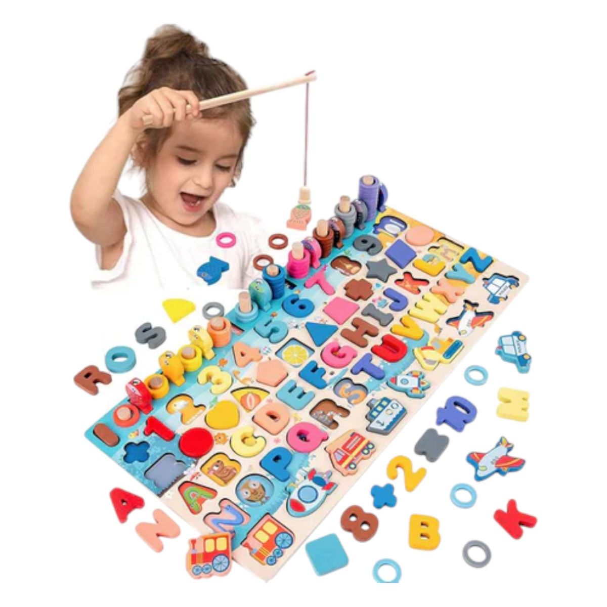 INVENCIBLE - TABLERO JUEGO EDUCATIVO MONTESSORI PESCA LETRA NÚMERO NC23