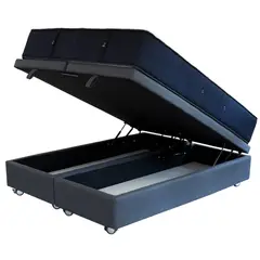 BLOCCARE - Cama Baul 2P L190cm Colchon Premium CIC Con Ruedas Logo Color Gris.
