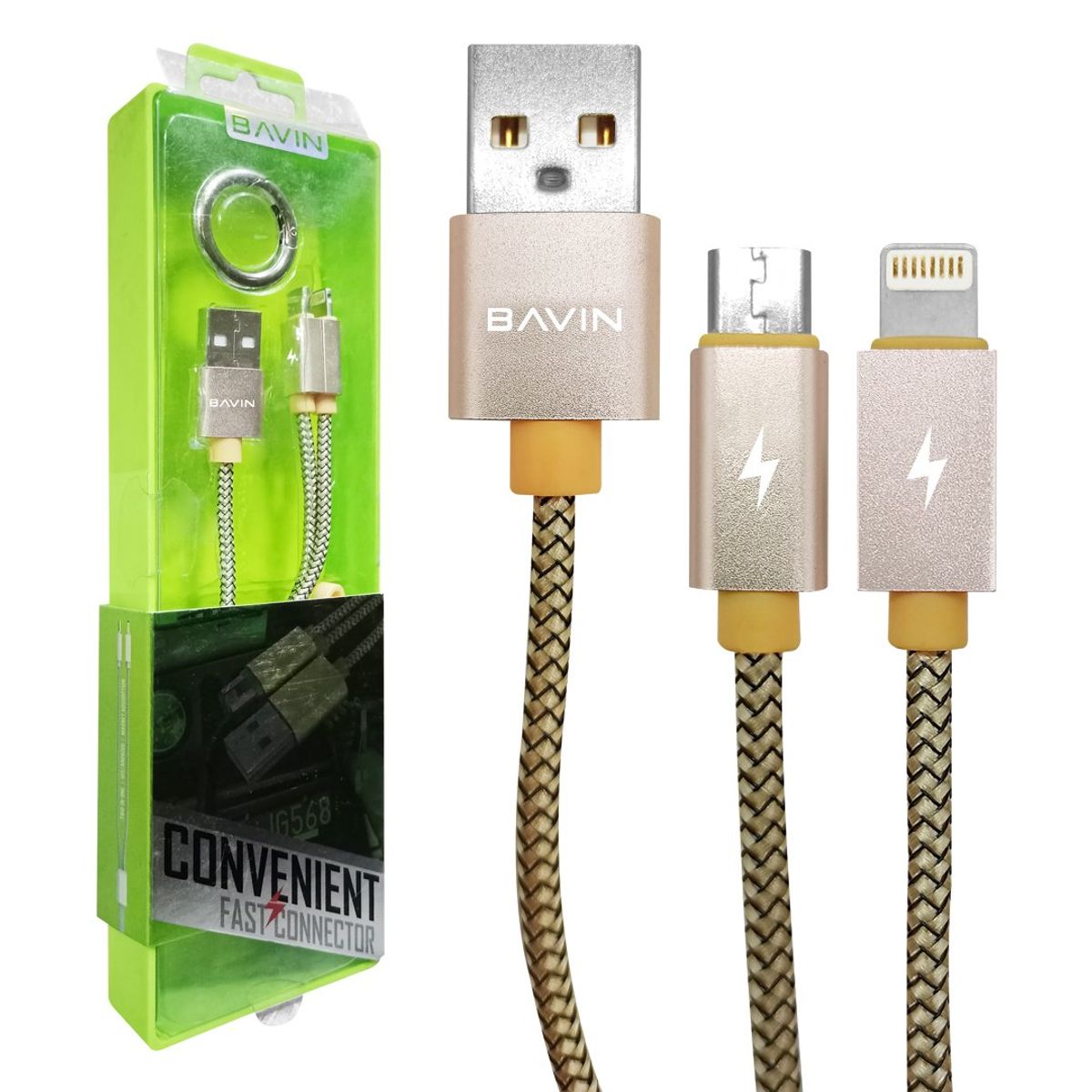 GENERICO - Cable USB Carga Rápida 2 en 1 Micro USB Lightning - Bavin Mod. CB-061